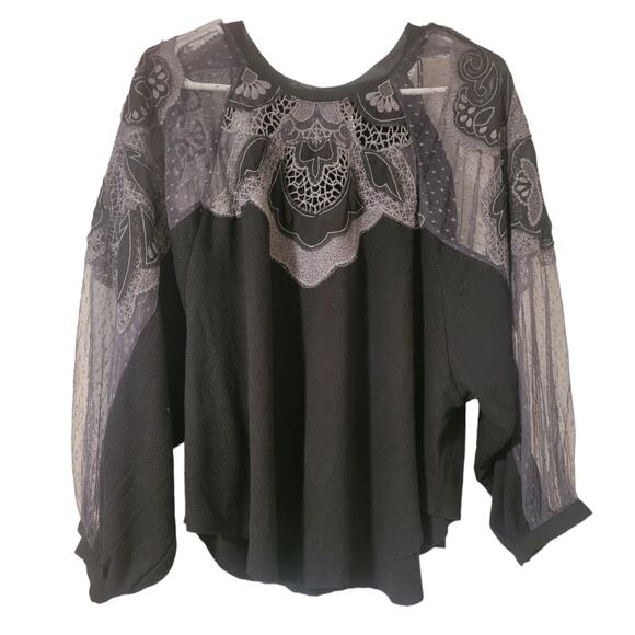 Free People Toni Top BoHo Sheer Mesh Slouch Fit Size S - Picture 3 of 7